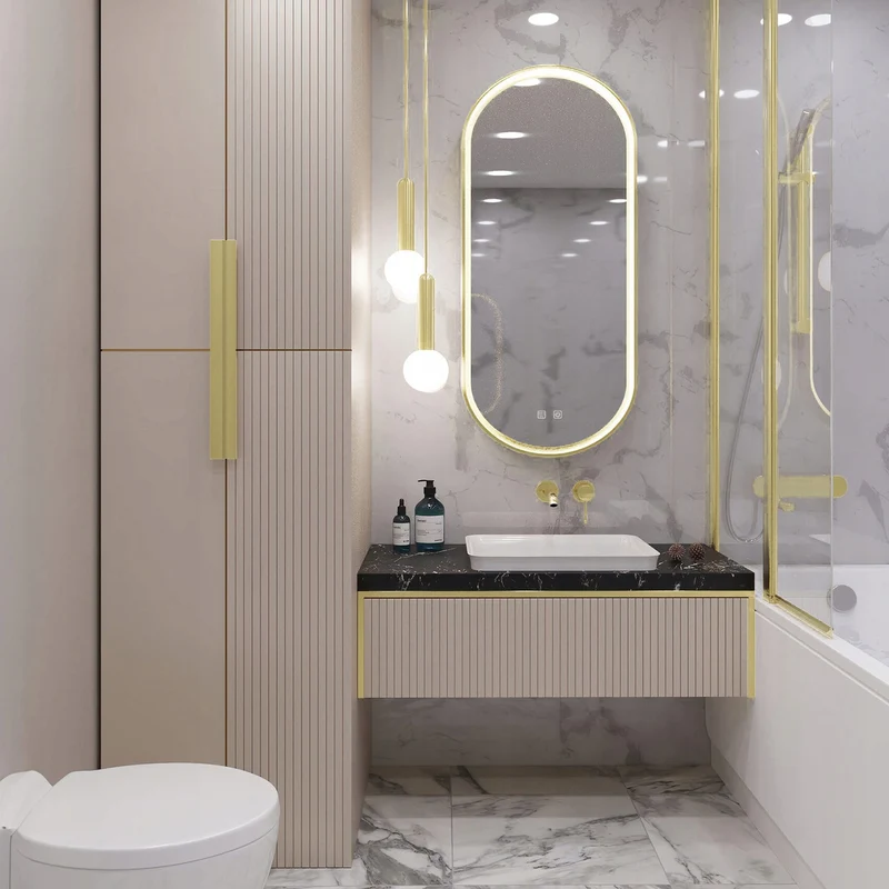 LED-Wandspiegel OVL 50x100 cm - Gold