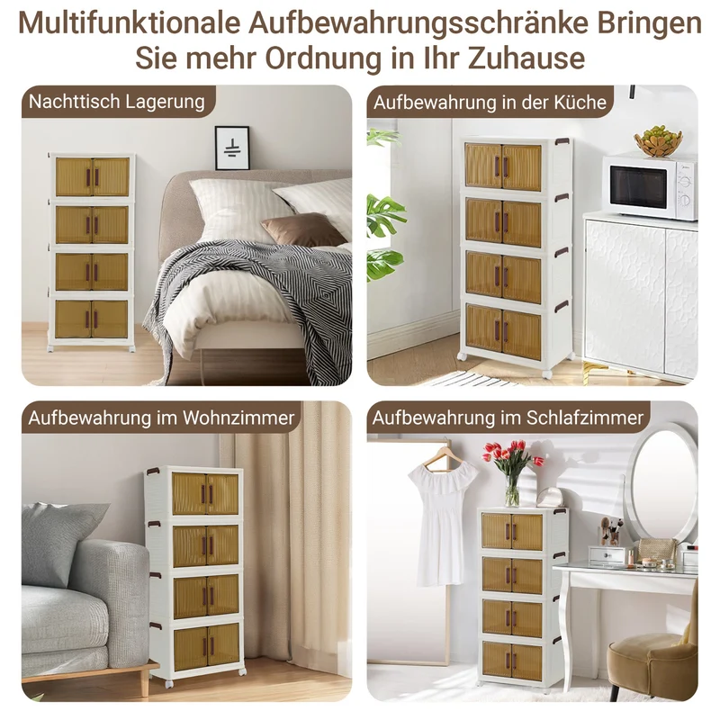 SWANEW Faltbarer Aufbewahrungsschrank, 3-stöckig, Schrank mit Rollen