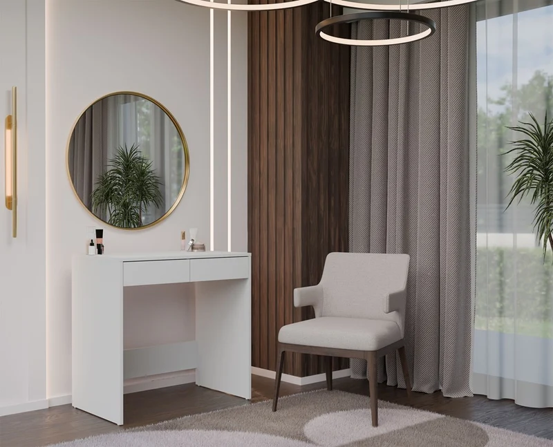SCHREIBTISCH WEISS 2 SCHUBLADEN KOMPAKT MODERN | BÜROMÖBEL MINIMALISTISCH | MODELL MARINA 2S 81x80x50 CM