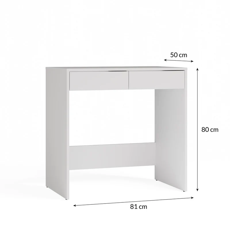 SCHREIBTISCH WEISS 2 SCHUBLADEN KOMPAKT MODERN | BÜROMÖBEL MINIMALISTISCH | MODELL MARINA 2S 81x80x50 CM