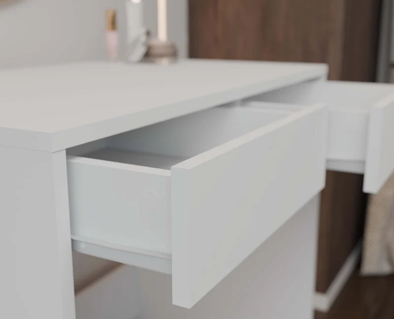 SCHREIBTISCH WEISS 2 SCHUBLADEN KOMPAKT MODERN | BÜROMÖBEL MINIMALISTISCH | MODELL MARINA 2S 81x80x50 CM