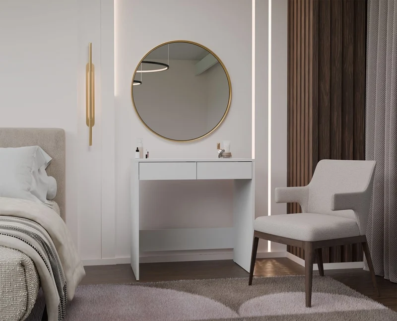 SCHREIBTISCH WEISS 2 SCHUBLADEN KOMPAKT MODERN | BÜROMÖBEL MINIMALISTISCH | MODELL MARINA 2S 81x80x50 CM