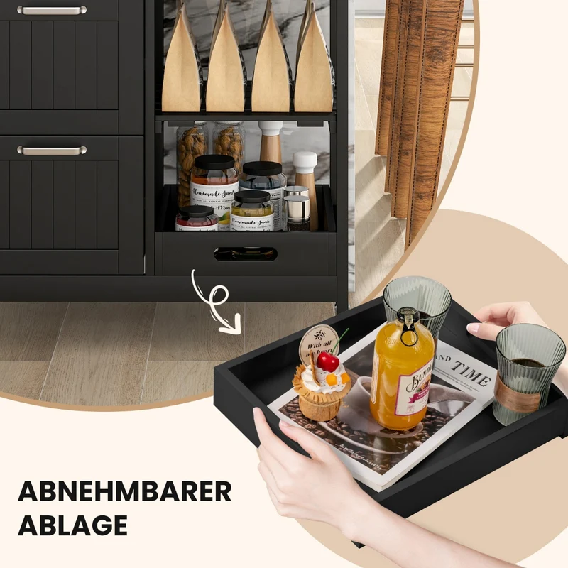 Costway – Küchenwagen auf Rollen mit Arbeitsplatte, 3 Schubladen, Tablett und 2 Ablagen, 67 × 37 × 84 cm, Schwarz