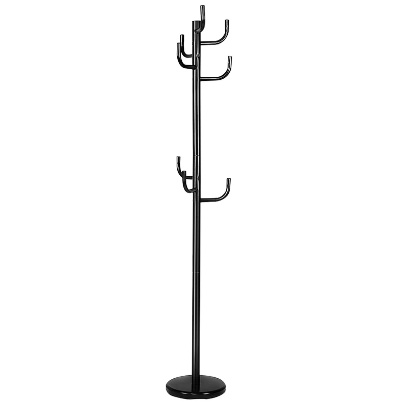 Costway - Garderobenständer, Jackenständer, Garderobenständer mit 8 Haken, Jackenständer aus Metall, 38 x 175 cm, Schwarz