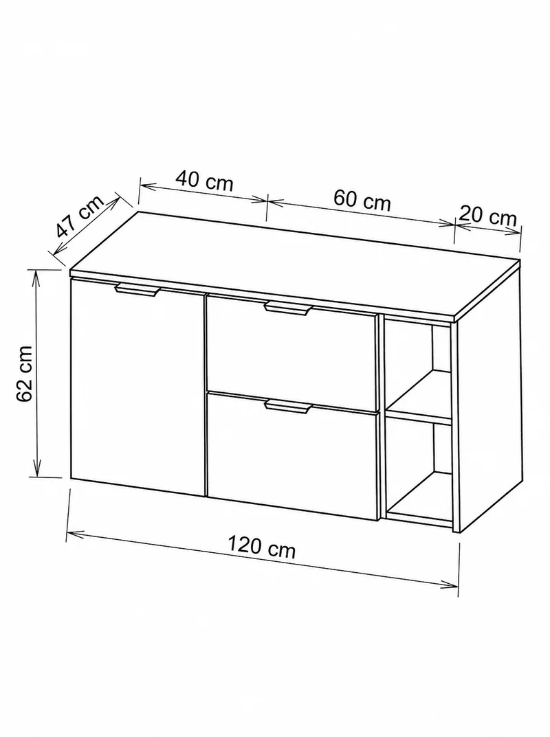 Waschtischunterschrank 120 cm mit Wäschekorb und Regal Orio - Kaschmir/Eiche artisan