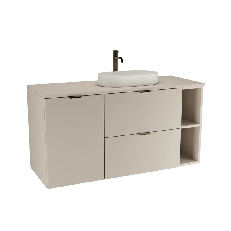 Waschtischunterschrank 120 cm mit Wäschekorb und Regal Orio - Kaschmir