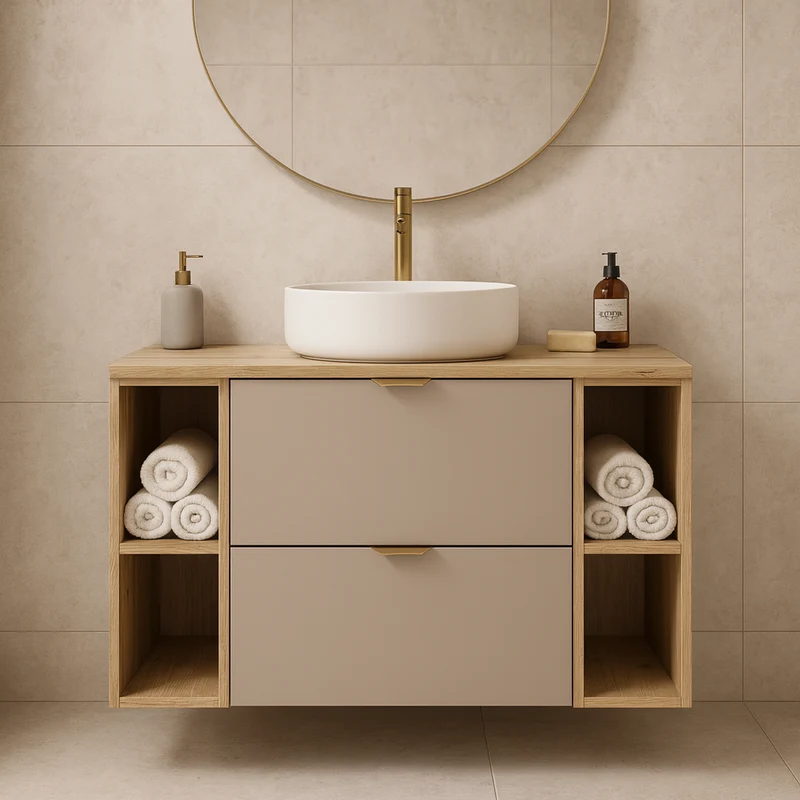 Waschtischunterschrank 100 cm mit 2 Regale Orio - Kaschmir/Eiche artisan