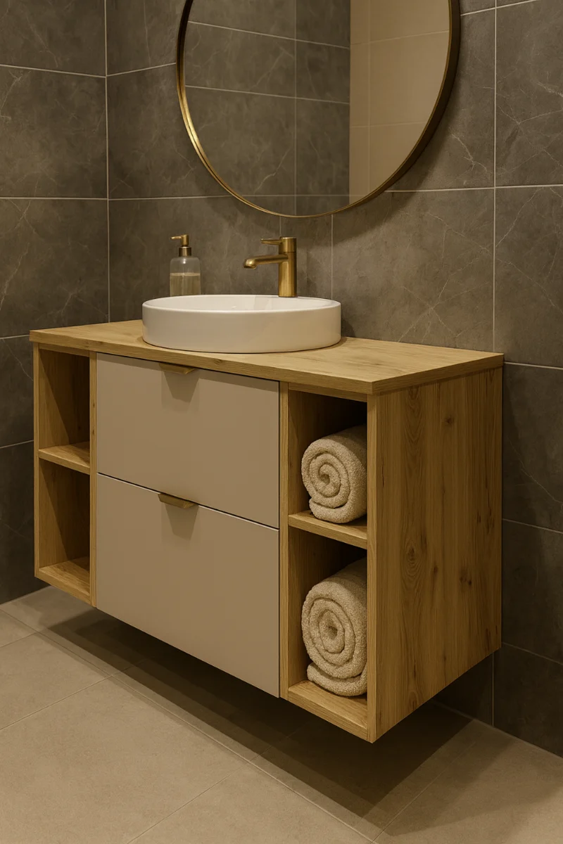 Waschtischunterschrank 100 cm mit 2 Regale Orio - Kaschmir/Eiche artisan