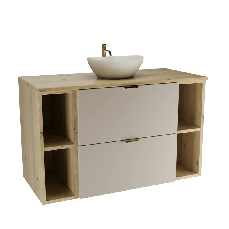 Waschtischunterschrank 100 cm mit 2 Regale Orio - Kaschmir/Eiche artisan