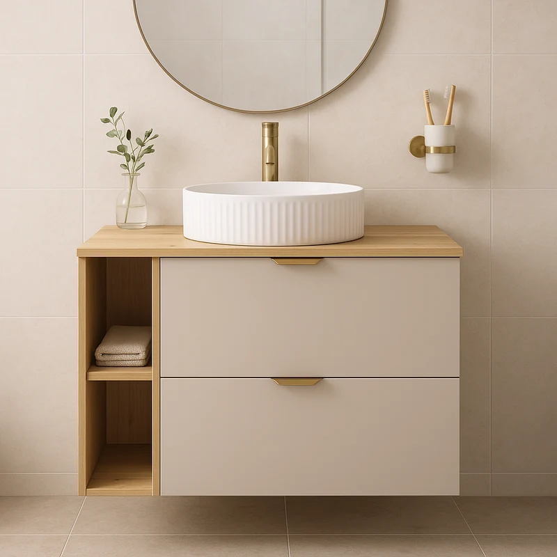 Waschtischunterschrank 80 cm mit Regal Orio - Kaschmir/Eiche artisan
