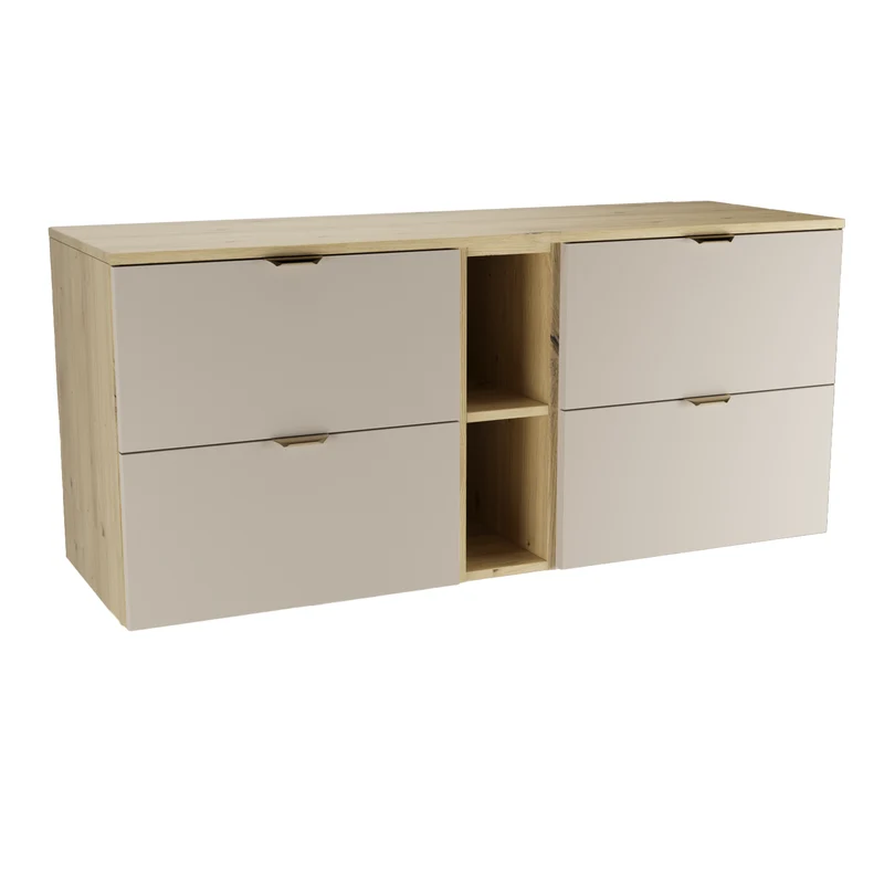 Waschtischunterschrank 140 cm mit Regal Orio - Kaschmir/Eiche artisan