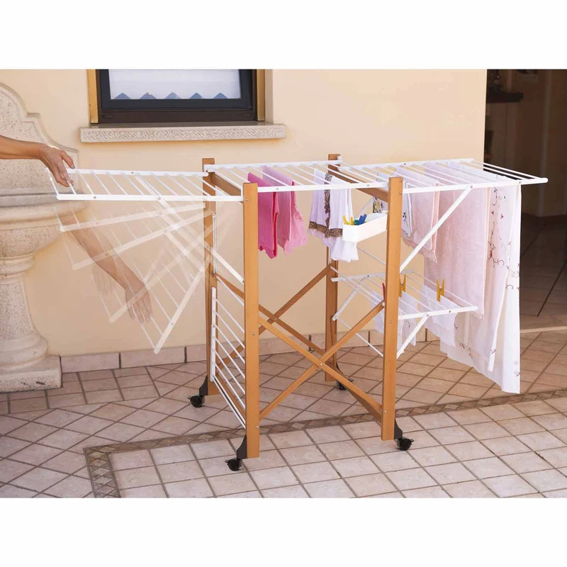 ARIT GABBIANO – klappbarer Wäscheständer aus Buchenholz auf Rollen, 28 m Trockenlänge, Kirschbaum, Made in Italy