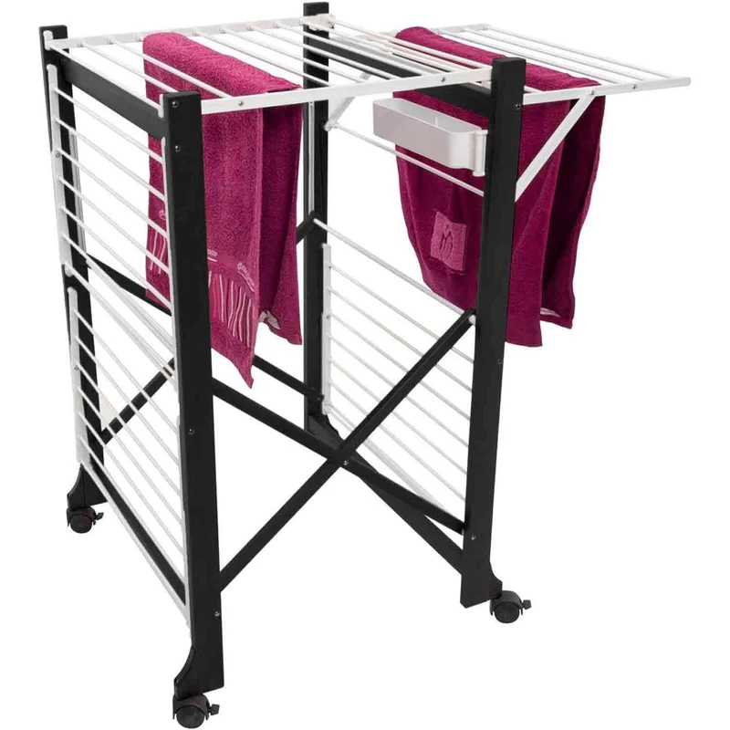 Arit Aliante - Wäscheständer Ausziehbar, Klappbar, Made in Italy, Flügelwäschetrockner, mit Rädern, 23 M leine, aus Buche, Aluminium, Schwarz