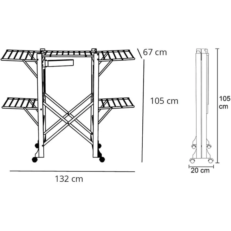 Arit Aliante - Wäscheständer Ausziehbar, Klappbar, Made in Italy, Flügelwäschetrockner, mit Rädern, 23 M leine, aus Buche, Aluminium, Schwarz
