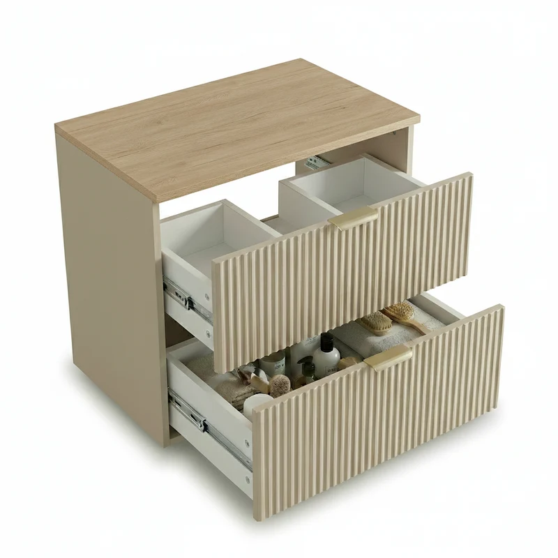 Waschtischunterschrank mit 2 Schubladen 60 cm Willy - Kaschmir, Walnussplatte