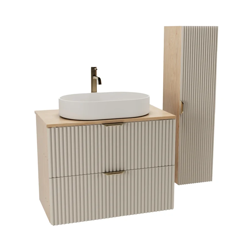 Badmöbel-Set: 80 cm Schrank und Bad Hochschrank Willy - Kaschmir/Walnuss