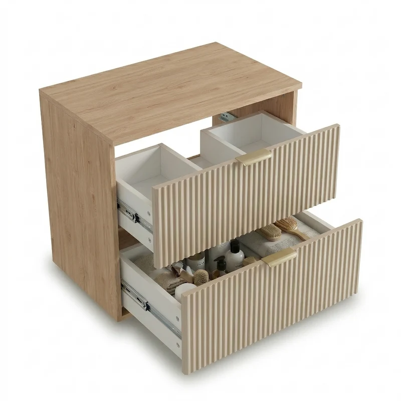 Waschtischunterschrank 140 cm mit Regal Willy - Kaschmir/Walnuss
