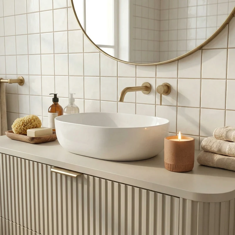 Waschtischunterschrank 120 cm mit 2 Schubladen, abgerundet Selvea - Kaschmir