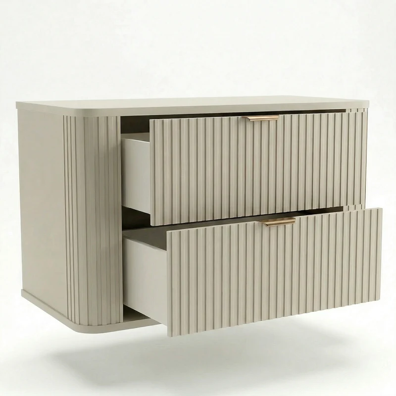 Waschtischunterschrank 100 cm mit 2 Schubladen, abgerundet Selvea - Kaschmir