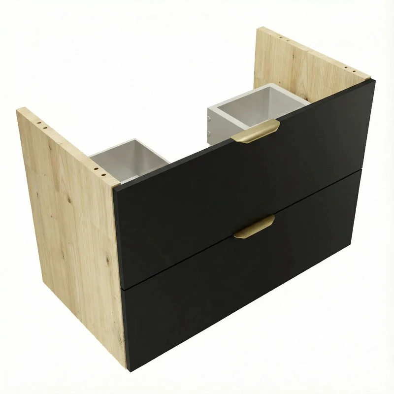 Waschtischunterschrank mit 2 Schubladen 80 cm, ohne Oberteil Orio - Schwarz/Eiche artisan