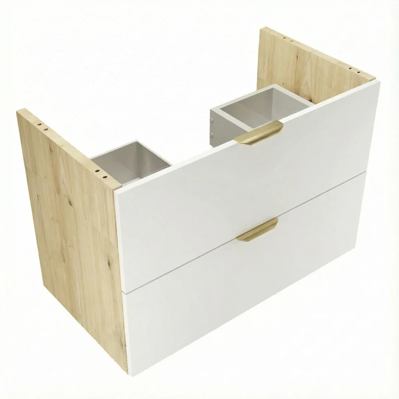 Waschtischunterschrank mit 2 Schubladen 80 cm, ohne Oberteil Orio - Weiß/Eiche artisan