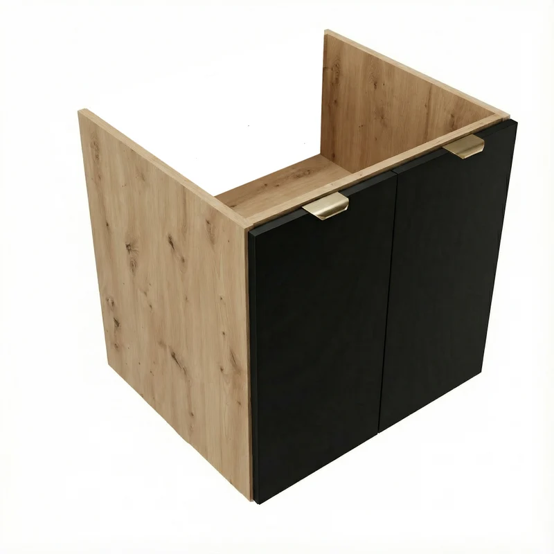 Waschtischunterschrank 60 cm mit Türen, ohne Oberteil Orio - Schwarz/Eiche Artisan