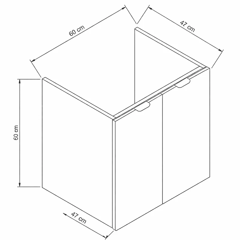 Waschtischunterschrank 60 cm mit Türen, ohne Oberteil Orio - Schwarz/Eiche Artisan
