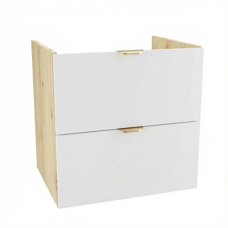 Waschtischunterschrank mit 2 Schubladen 60 cm, ohne Oberteil Orio - Weiß/Eiche artisan