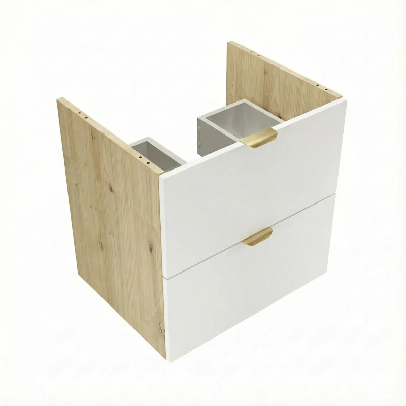 Waschtischunterschrank mit 2 Schubladen 60 cm, ohne Oberteil Orio - Weiß/Eiche artisan