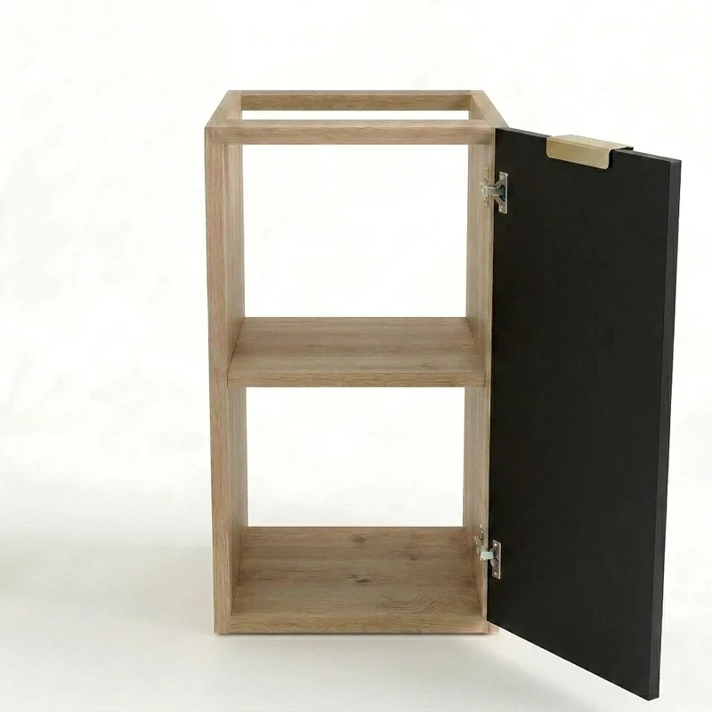 Badezimmerschrank 30 cm, glatte Fronten, 1 Tür Orio - Schwarz/Eiche Artisan