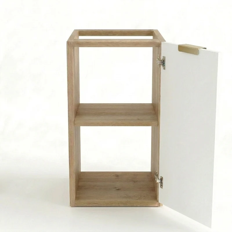 Badezimmerschrank 30 cm, glatte Fronten, 1 Tür Orio - Weiß/Eiche artisan