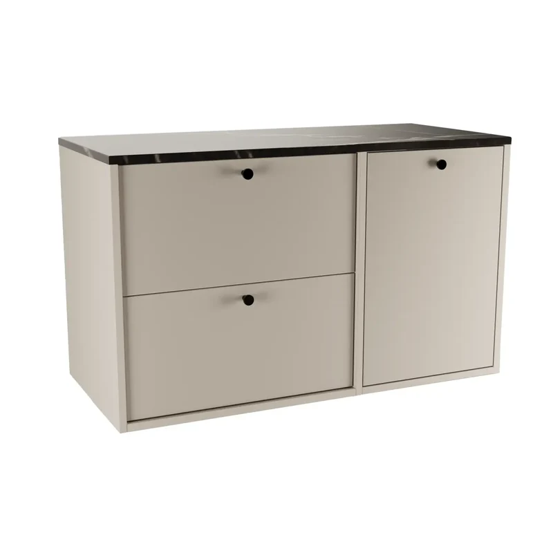 Waschtischunterschrank 100 cm mit Wäschekorb Belino - Kaschmir/Marmor Schwarz