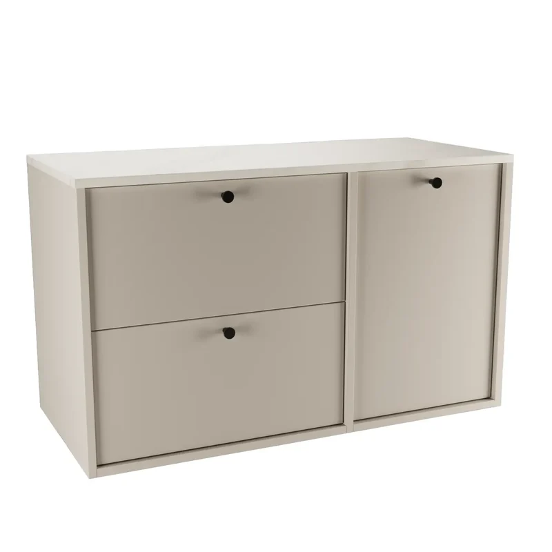 Waschtischunterschrank 100 cm mit Wäschekorb Belino - Kaschmir/Marmor Bianco