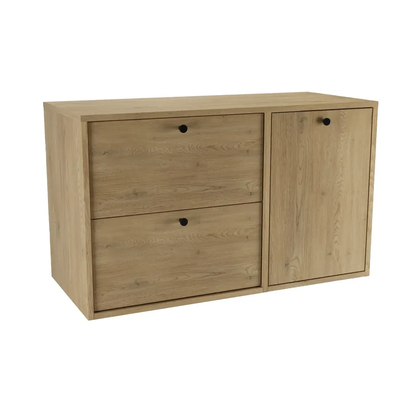 Waschtischunterschrank 100 cm mit Wäschekorb Belino - Eiche Cremona