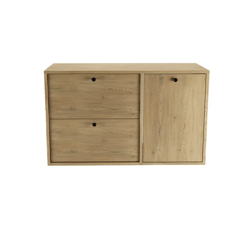 Waschtischunterschrank 100 cm mit Wäschekorb Belino - Eiche Cremona