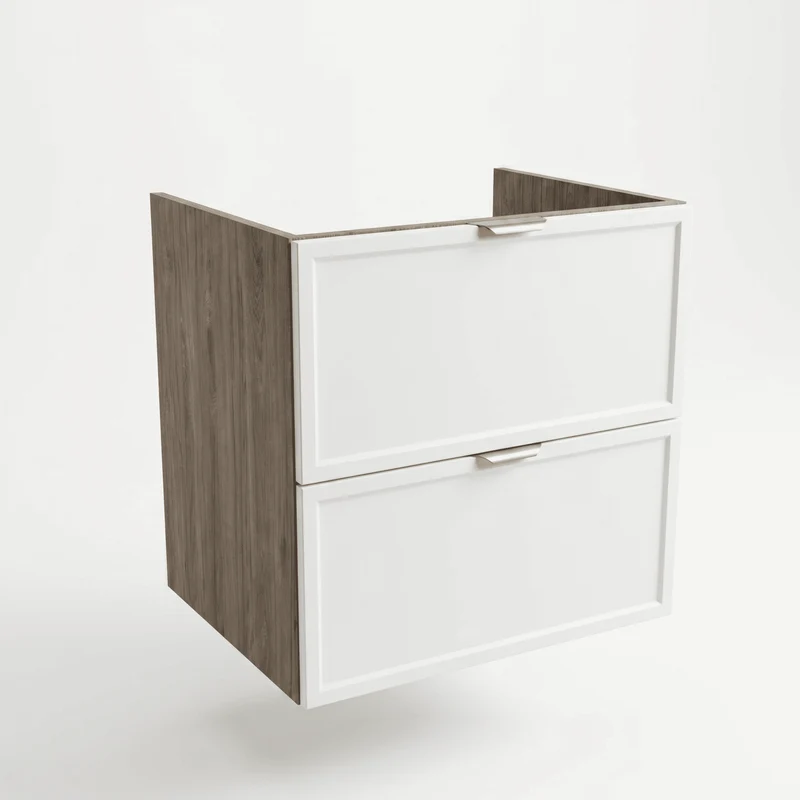 Waschtischunterschrank 60 cm mit 2 Schubladen, ohne Oberteil Roma - Weiß/Walnuss Dunkel