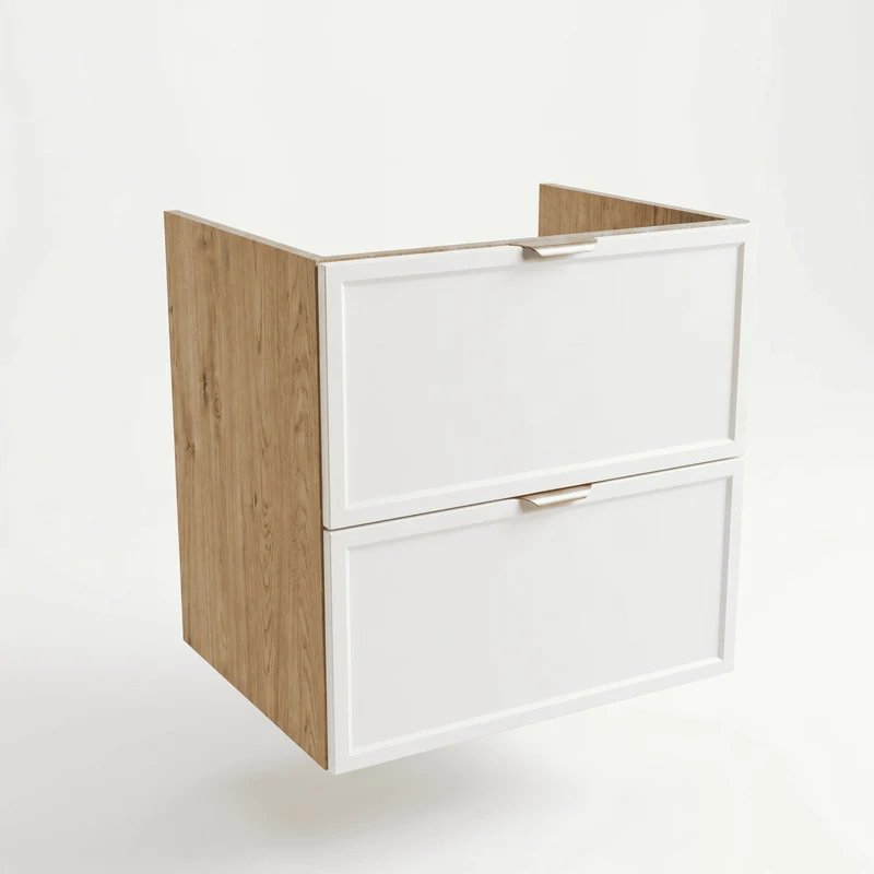 Waschtischunterschrank 60 cm mit 2 Schubladen, ohne Oberteil Roma - Weiß/Eiche Cremona