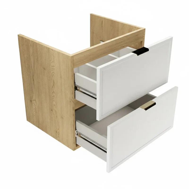 Waschtischunterschrank 60 cm mit 2 Schubladen, ohne Oberteil Roma - Weiß/Eiche Cremona