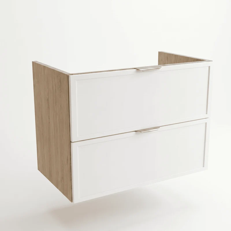 Waschtischunterschrank 80 cm mit 2 Schubladen, ohne Oberteil Roma - Weiß/Eiche Cremona