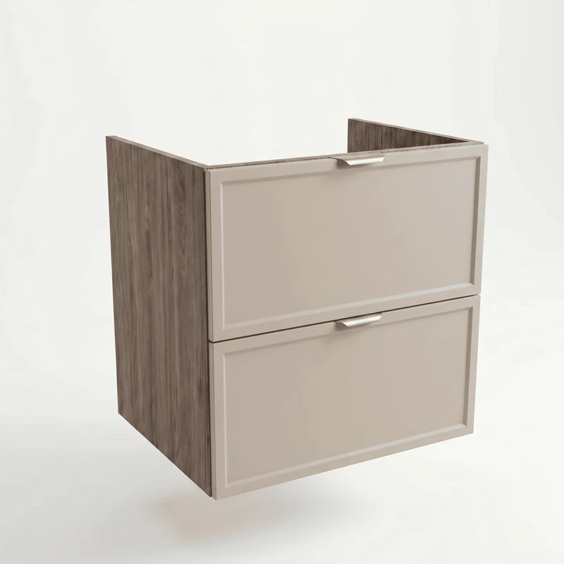 Waschtischunterschrank 60 cm mit 2 Schubladen, ohne Oberteil Roma - Kaschmir/Walnuss Dunkel