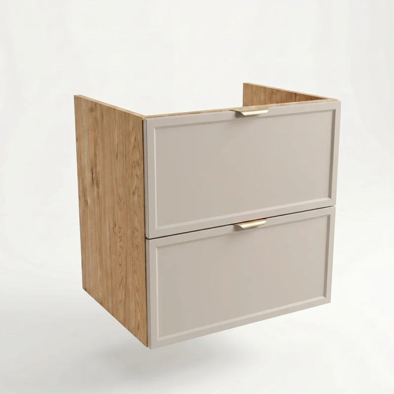 Waschtischunterschrank 60 cm mit 2 Schubladen, ohne Oberteil Roma - Kaschmir/Eiche Cremona