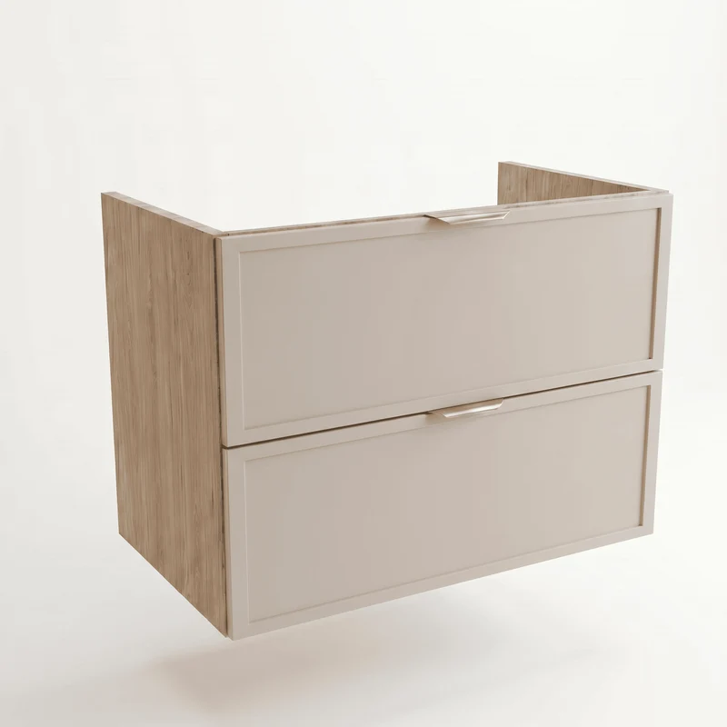 Waschtischunterschrank 80 cm mit 2 Schubladen, ohne Oberteil Roma - Kaschmir/Eiche Cremona
