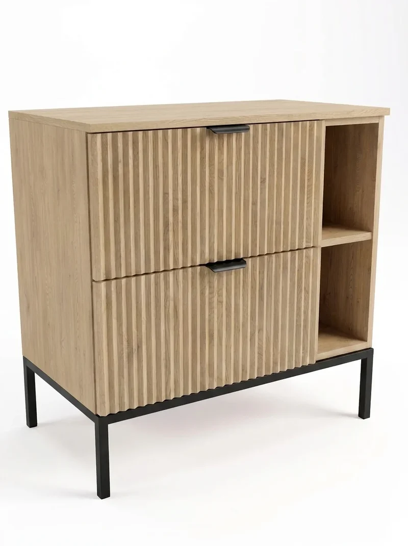 Waschtischunterschrank mit Regal 80 cm auf einem Metallgestell Willy - Eiche Cremona