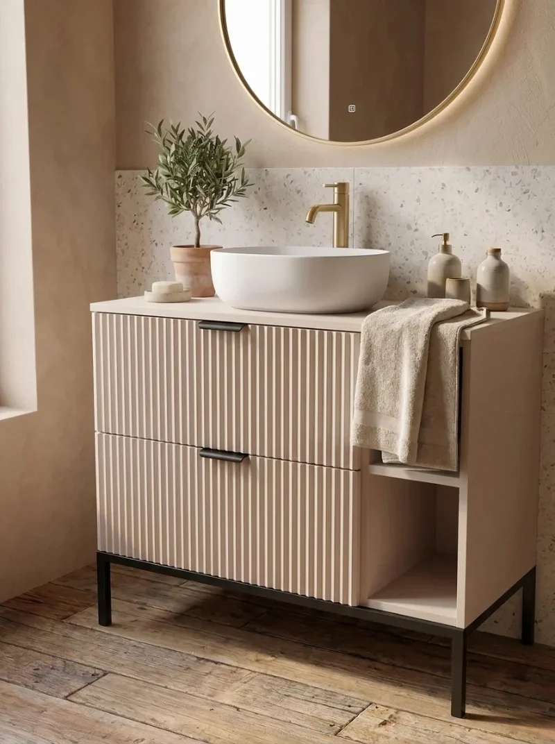 Waschtischunterschrank mit Regal 80 cm auf einem Metallgestell Willy - Kaschmir