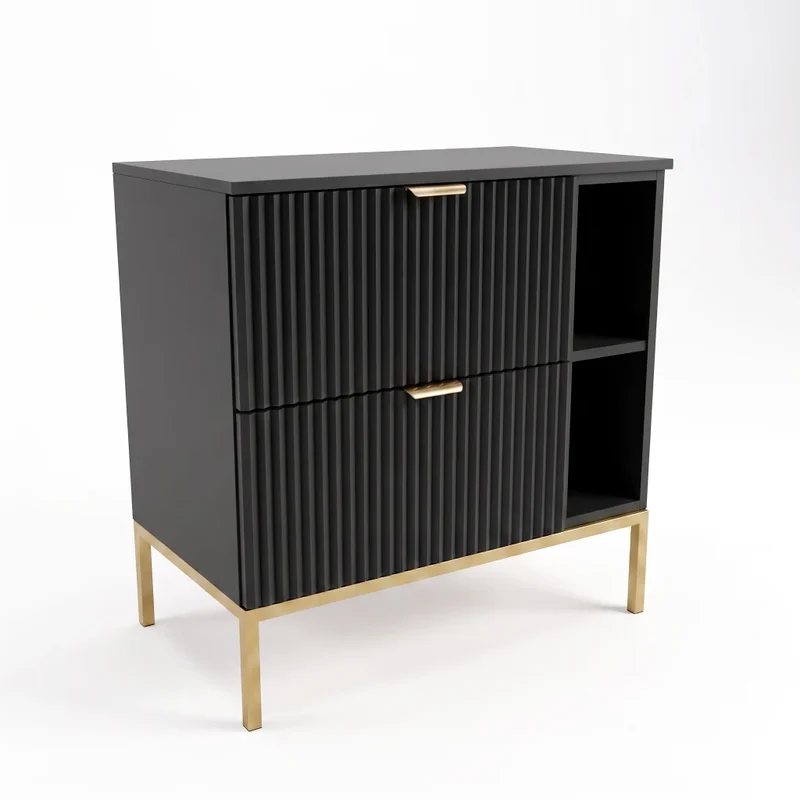 Waschtischunterschrank mit Regal 80 cm auf einem Metallgestell Willy - Schwarz