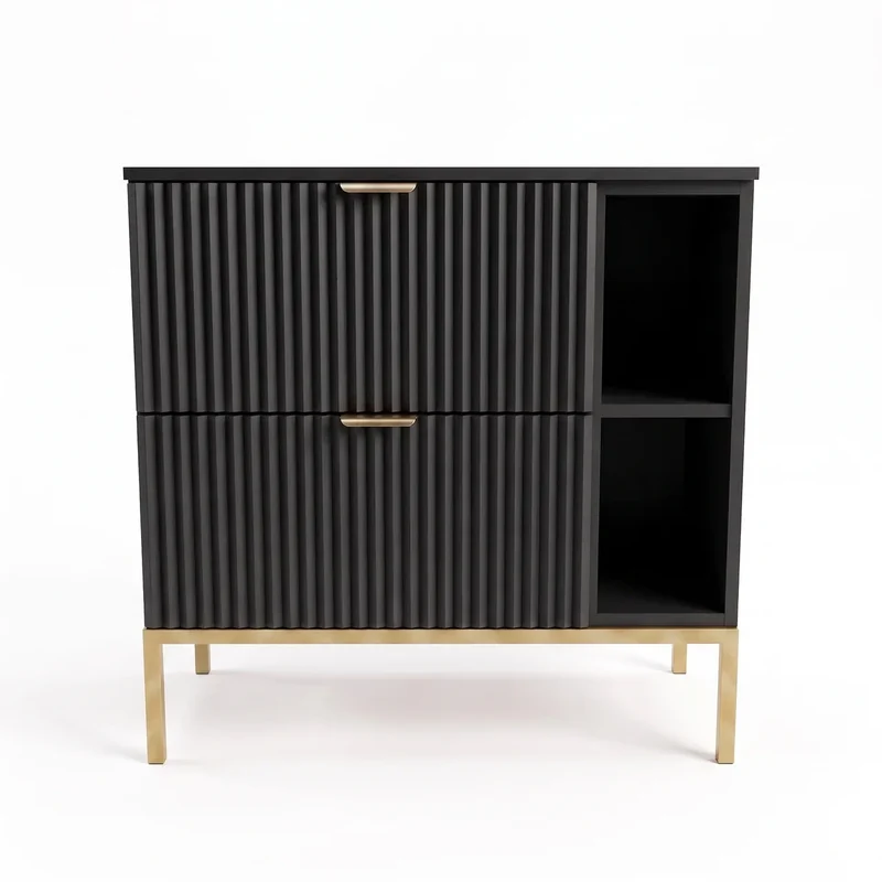 Waschtischunterschrank mit Regal 80 cm auf einem Metallgestell Willy - Schwarz