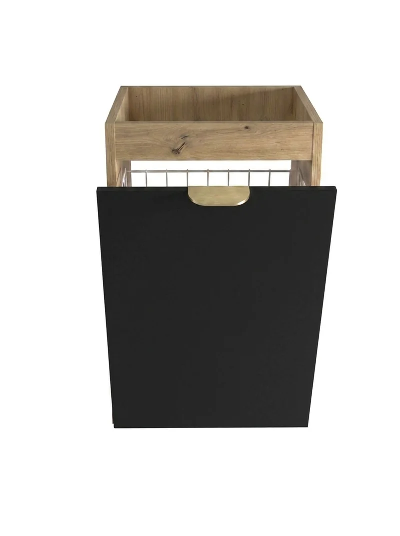 Badezimmerschrank 40 cm mit Wäschekorb Orio - Schwarz/Eiche artisan