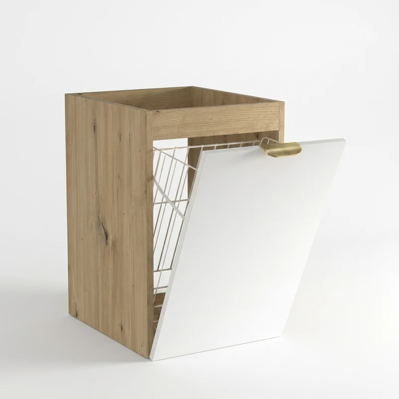 Badezimmerschrank 40 cm mit Wäschekorb Orio - Weiß/Eiche artisan