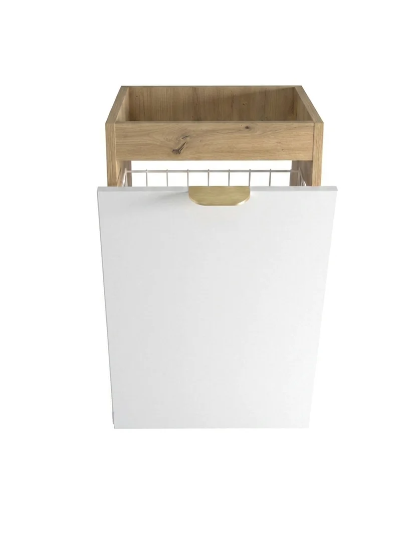 Badezimmerschrank 40 cm mit Wäschekorb Orio - Weiß/Eiche artisan