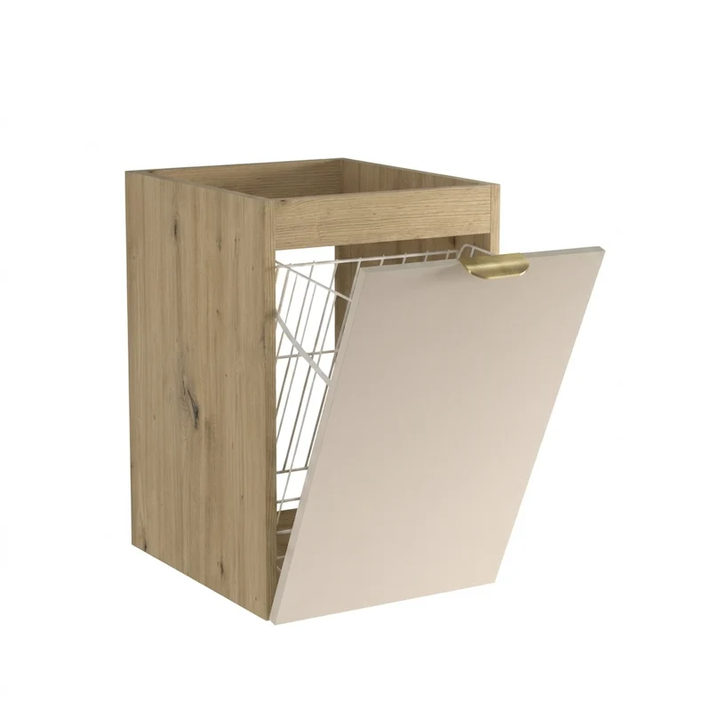 Badezimmerschrank 40 cm mit Wäschekorb Orio - Kaschmir/Eiche artisan